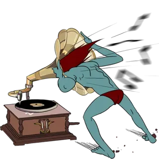 🎧 sticker, música, gramofone, dj, dança, personagem, toca-discos telegram sticker