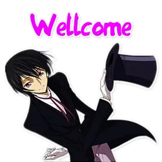 ✋ Wellcome welcome, anime, cartoon, character, hat, suit, formal telegram sticker