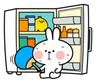 🙂 うさぎ, 扇風機, 冷蔵庫, 夏, 暑い telegram sticker