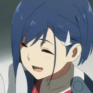 ✨ Ichigo Darling in the Franxx 动漫, 草莓, Darling in the Franxx, 卡通, 微笑, 女孩, 短发, 蓝发 telegram sticker