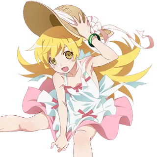 😄 Shinobu Oshino Monogatari Аниме, Персонаж, Девушка, Шляпа, Платье, Каваий, Фанатское telegram sticker