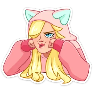 😒 sticker, personnage, dessin animé, fille, rose, sweat chat whatsapp sticker