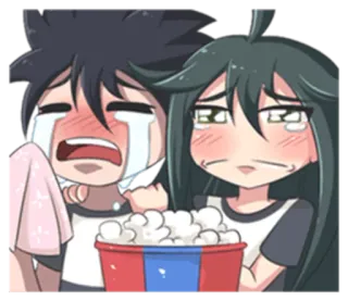 😢 anime, crying, upset, sad, popcorn, emotional telegram sticker