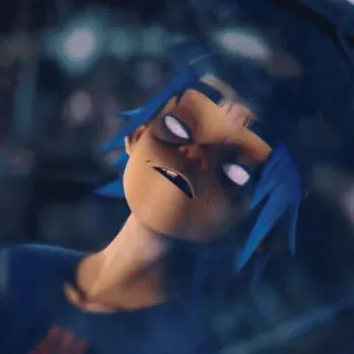 🚓 2-D 2D, Gorillaz, karakter kartun, rambut biru, penyanyi, band virtual telegram sticker