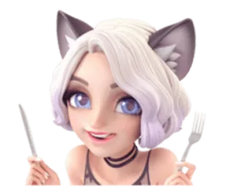 🍴 аниме девушка, волчьи уши, мультфильм, иллюстрация, нож, вилка telegram sticker