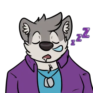 😲 dormir, chien, dessin animé, violet, gris, somnolent, rêver, animal whatsapp sticker