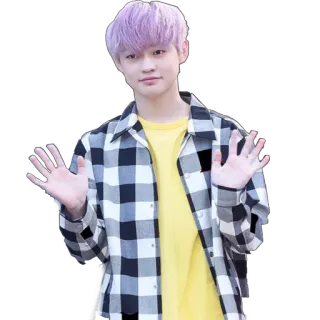 ✋ người, đàn ông, tóc tím, k-pop, thường ngày, cười, vẫy tay telegram sticker