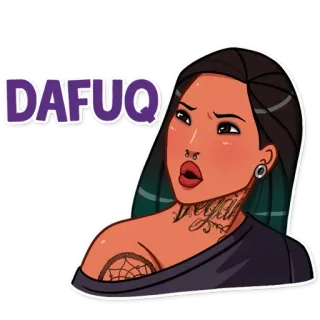 😕 DAFUQ Cartone animato, Donna, Sorpresa, Tatuaggio, Espressione, Scioccata telegram sticker