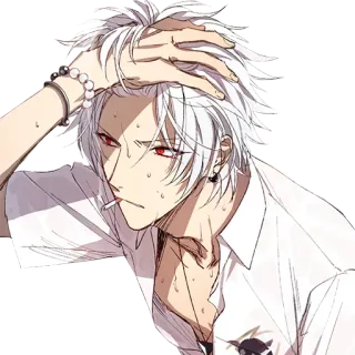 😎 动漫, 香烟, 白发, 男性, 汗水 telegram sticker
