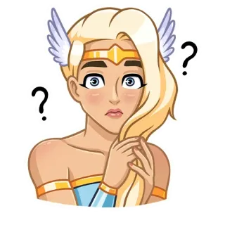 ❓ mulher, asas, loira, pergunta, confuso, animado, adesivo, desenho animado telegram sticker