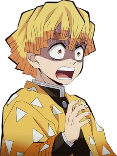 😨 Zenitsu Agatsuma Demon Slayer Anime, Demon Slayer, Zenitsu, Mangá, Preocupado, Assustado, Amarelo telegram sticker