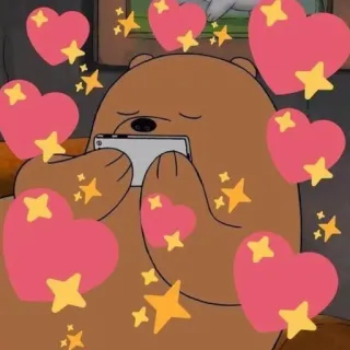 💗 Grizzly Bear We Bare Bears Bär, Cartoon, Herzen, Sterne, süß, entzückend, We Bare Bears, Grizzly whatsapp sticker