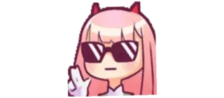 😎 Zero Two Darling in the Franxx Anime, Mädchen, Kawaii, Hörner, Sonnenbrille telegram sticker