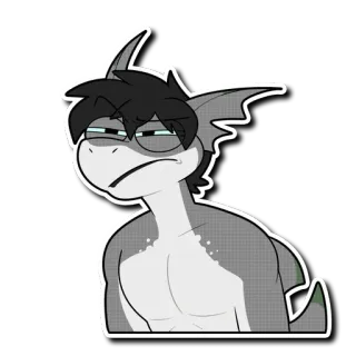 😟 Fellwesen, Hai, Anthro, Monochrom, Gelangweilt, Charakter telegram sticker