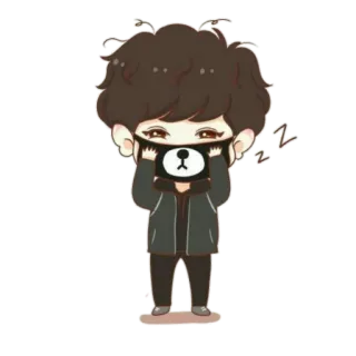 😞 chibi, cartoon, bear mask, kawaii, cute whatsapp sticker