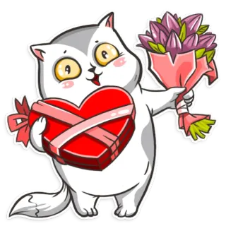 🎁 gato, corazón, amor, ramo, flores, regalo telegram sticker