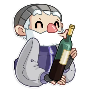 😙 Desenho animado, Idoso, Garrafa de vinho, Álcool, Bebida, Bebendo, Personagem telegram sticker