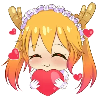 ❤️ Tohru Miss Kobayashi's Dragon Maid Anime, Dragón, Kawaii, Chibi, Lindo, Corazones, Amor, Maid telegram sticker