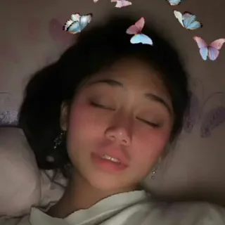 🌷 potret, wanita, wajah, mata tertutup, kupu-kupu, filter whatsapp sticker