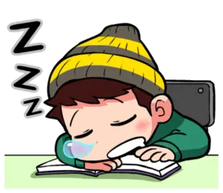 💤 ZZZ soñoliento, cansado, siesta, durmiendo, dibujos animados, estudiante, libro telegram sticker