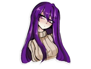 👀 Yuri Doki Doki Literature Club! Anime, Garota, Fofa, Cabelo roxo, Suéter telegram sticker