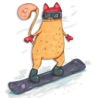 🏂 кот, сноуборд, зимние виды спорта, снег, животное, мультфильм telegram sticker