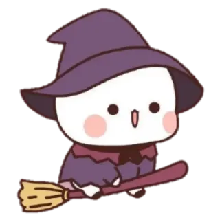 😀 Hexe, Halloween, niedlich, Cartoon, Besen telegram sticker