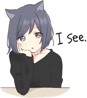 😕 I see. anime, catgirl, cute, girl, ears whatsapp sticker