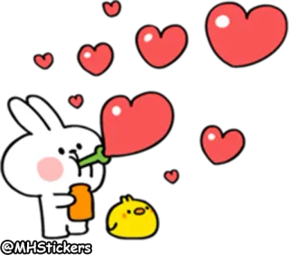 💕 @MHStickers coelho, pintinho, corações, desenho animado, fofo, amor, afeição whatsapp sticker