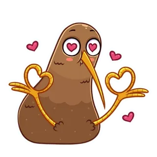 ❤️ Киви (птица), Любовь, Сердечки, Милый, Животное, Птица, Мультфильм telegram sticker