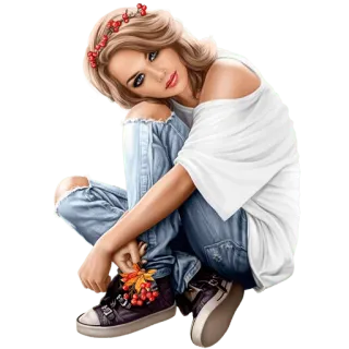 👟 femme, jeans, baskets, baies, illustration, portrait telegram sticker