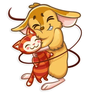 🤗 desenho animado, animal, gato, cachorro, fofo, abraço, amizade whatsapp sticker