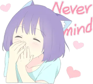 😋 Never mind Аниме, Милый, Девушка, Кошачьи ушки, Каваий, Сердечки, Пастельный whatsapp sticker