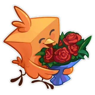 🎂 bird, bouquet, flowers, roses, cute, happy telegram sticker