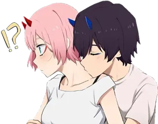 😘 Zero Two Darling in the Franxx Anime, Baiser, Couple, Amour, Affectueux, Darling in the Franxx telegram sticker