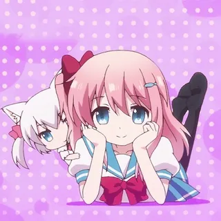 😊 dziewczyna anime, kocia dziewczyna, słodkie, różowe włosy, kreskówka telegram sticker