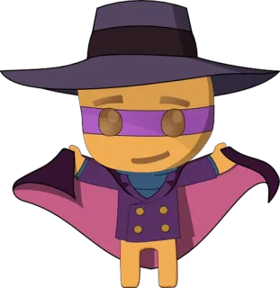 🎩 cartone animato, personaggio, cappello, mantello, viola, giallo telegram sticker