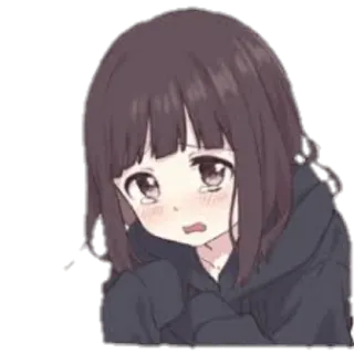 😀 chica anime, llorando, triste, manga, dibujo animado, ilustración whatsapp sticker