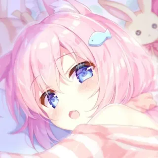 🍓 Anime, Carino/a, Ragazza gatto, Capelli rosa, Kawaii, Sdraiato/a, Ragazza anime whatsapp sticker