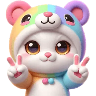 ✌️ 귀여운, 동물, 곰, 무지개, 평화 기호, 사랑스러운, 만화 telegram sticker