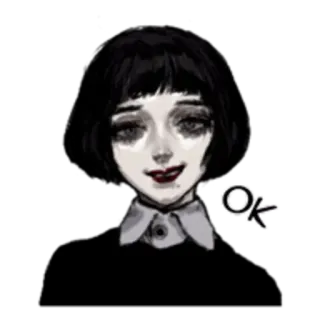 😀 OK arte, desenho, mulher, retrato, menina, preto e branco telegram sticker