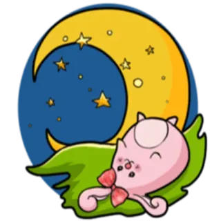 🌙 luna, estrellas, noche, dormir, lindo, rosa, animal, adormilado telegram sticker