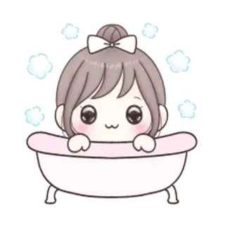 ❤️ kawaii, fofo, menina, banheira, banho, bolhas, desenho animado telegram sticker