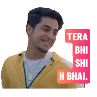 🤪 TERA BHI SHISH BHAI orang, senyum, teks, stiker, hindi, saudara, pakaian kasual whatsapp sticker
