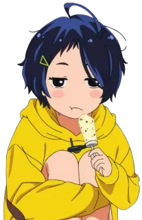 🍫 Anime, Mädchen, Eis, Gelber Hoodie, Cartoon, Süß, Chibi telegram sticker