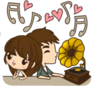 🎶 love, music, cartoon, couple, phonograph whatsapp sticker