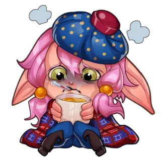 😷 krank, ill, erkältet, fieber, cartoon, erschöpft, traurig telegram sticker