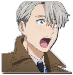 😱 Victor Nikiforov Yuri!!! on Ice Anime, Dibujo animado, Personaje, Sonriendo, Feliz, Fanart telegram sticker