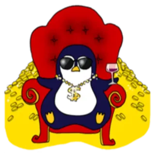 💰 пингвин, богатый, роскошь, стул, солнцезащитные очки, золото, вино telegram sticker