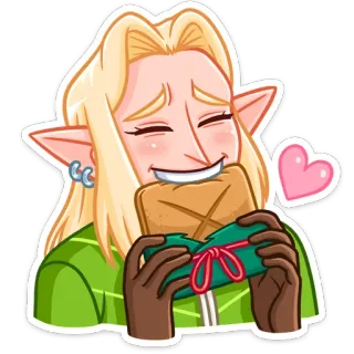 😍 elfe, cartoon, geschenk, herz, niedlich, glücklich, präsent telegram sticker